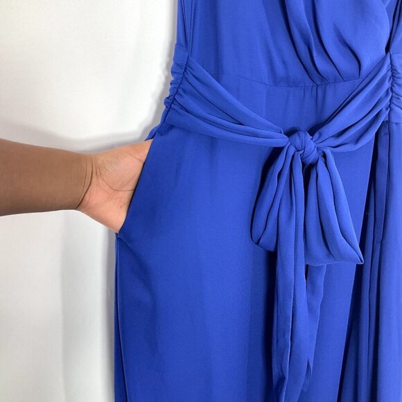 Tommy Bahama Dress Women 4 Blue Tiered V-Neckline Tie Lined Back‎ Cutout Maxi - Picture 4 of 13